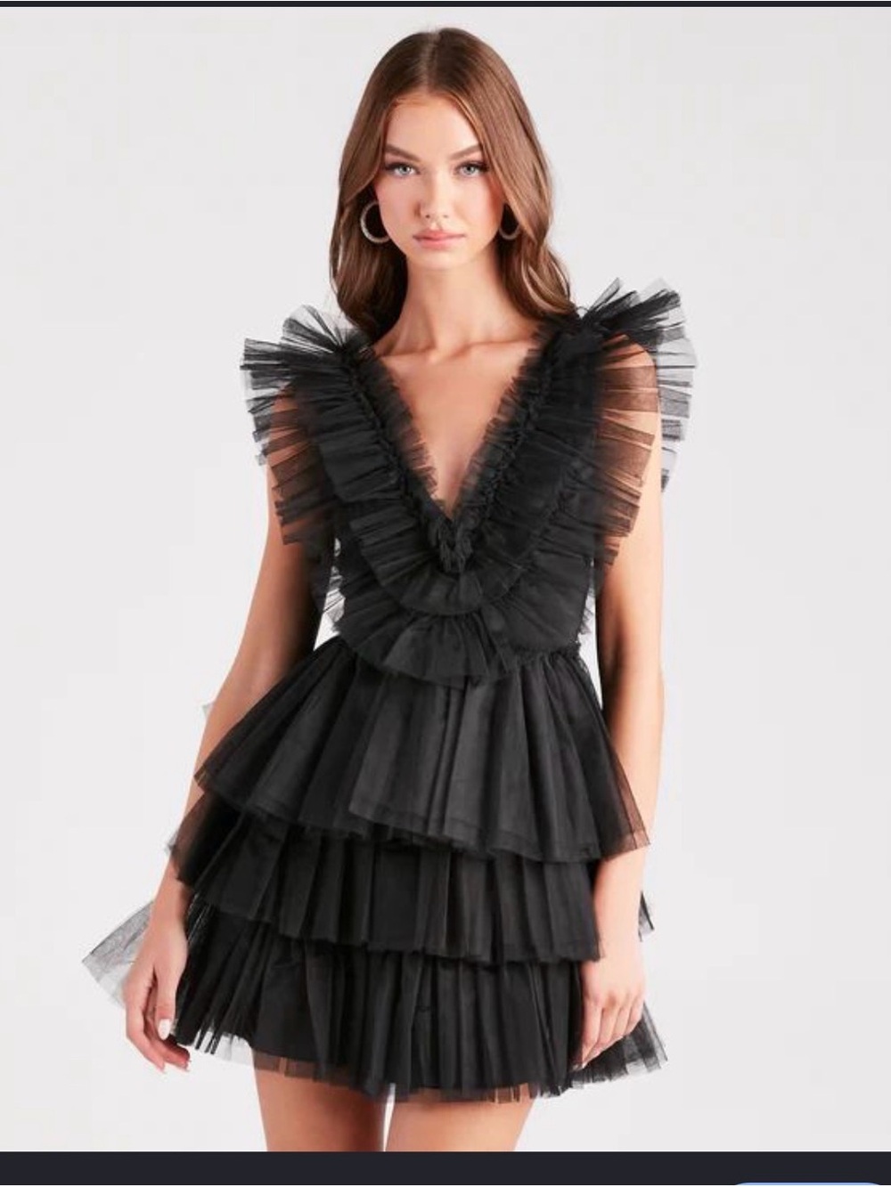MABLE Black Tiered Tulle Ruffle Mini Dress Size M
